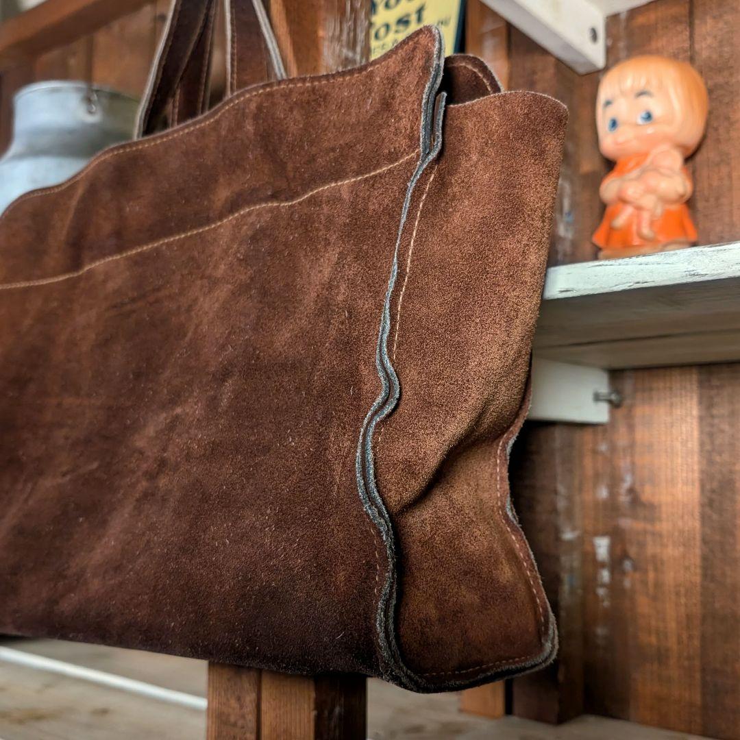 VINTAGE　本革　スエードレザー　トートバッグ　ダークブラウン　中サイズ