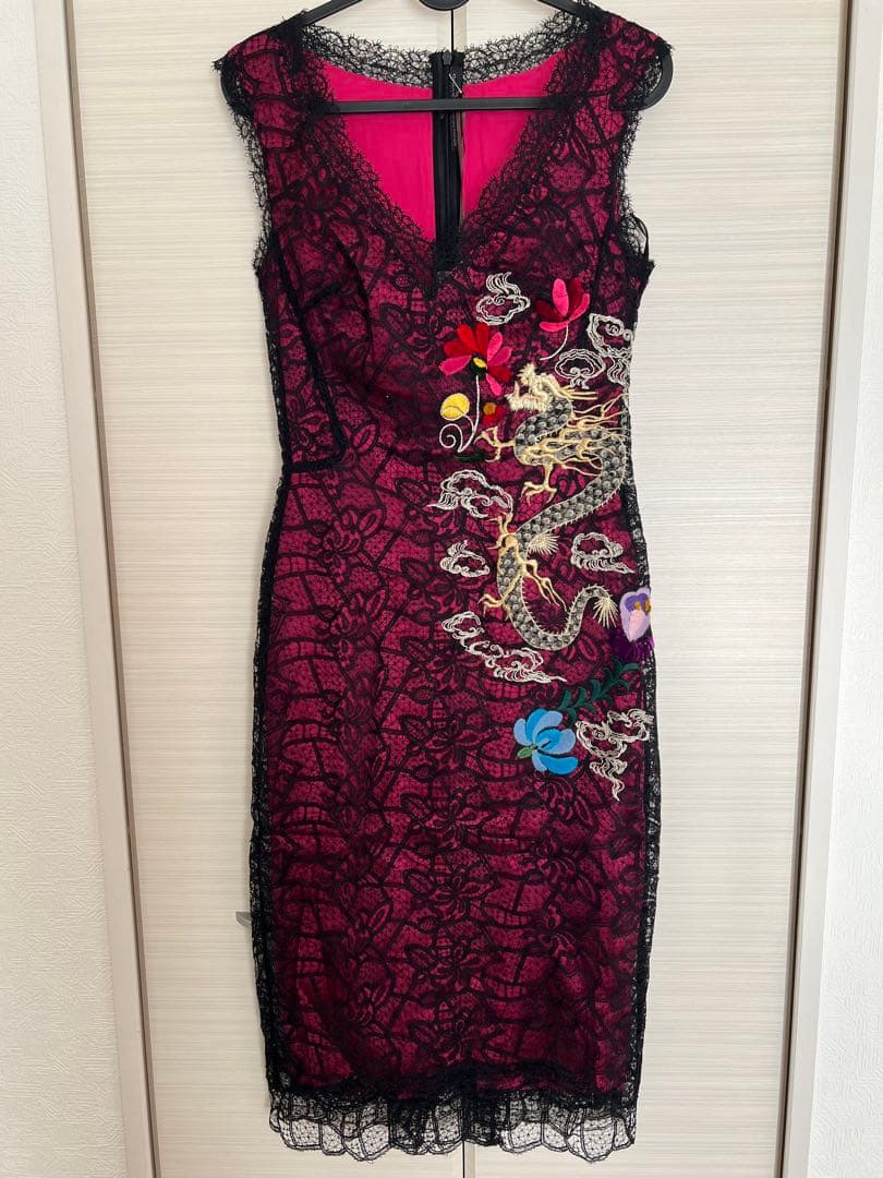 刺繍 レース ノースリーブドレス