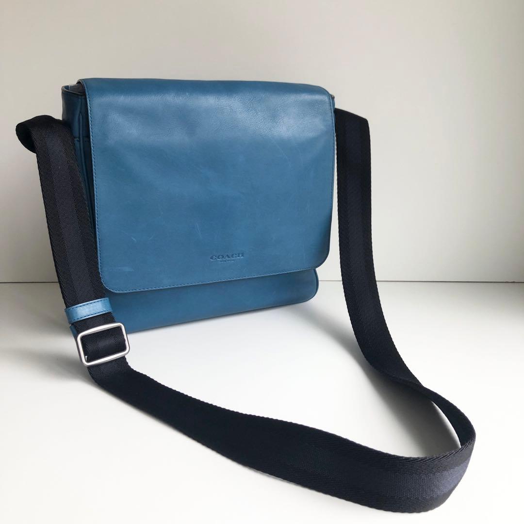 美品✨コーチ COACH メンズ メッセンジャーバッグ レザー ブルー