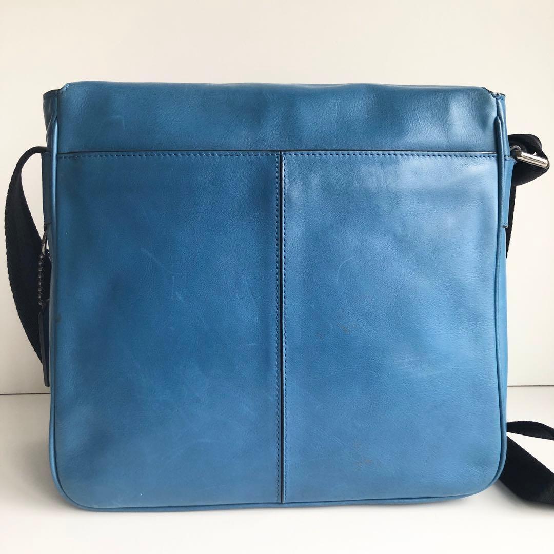 美品✨コーチ COACH メンズ メッセンジャーバッグ レザー ブルー
