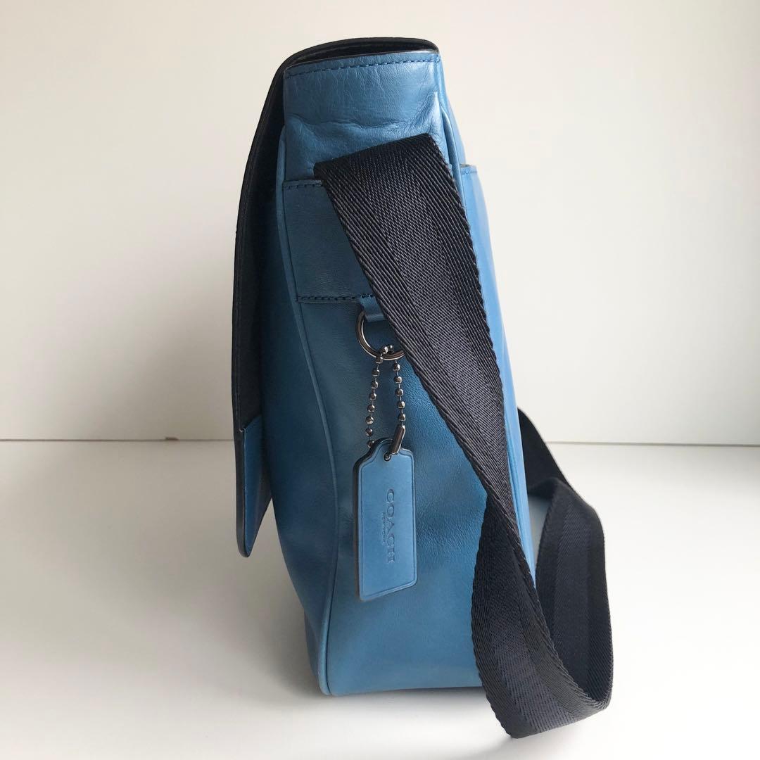 美品✨コーチ COACH メンズ メッセンジャーバッグ レザー ブルー