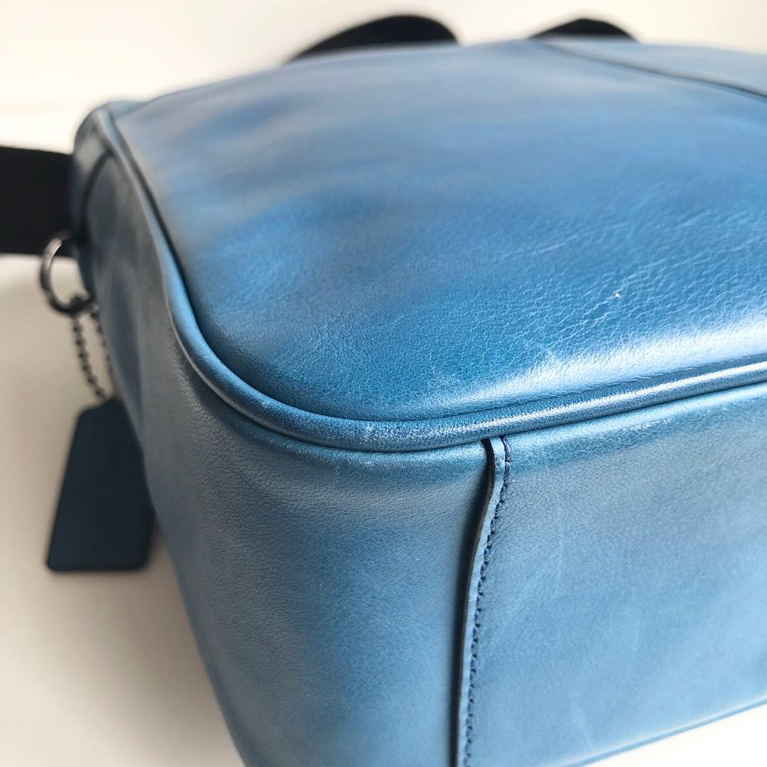 美品✨コーチ COACH メンズ メッセンジャーバッグ レザー ブルー