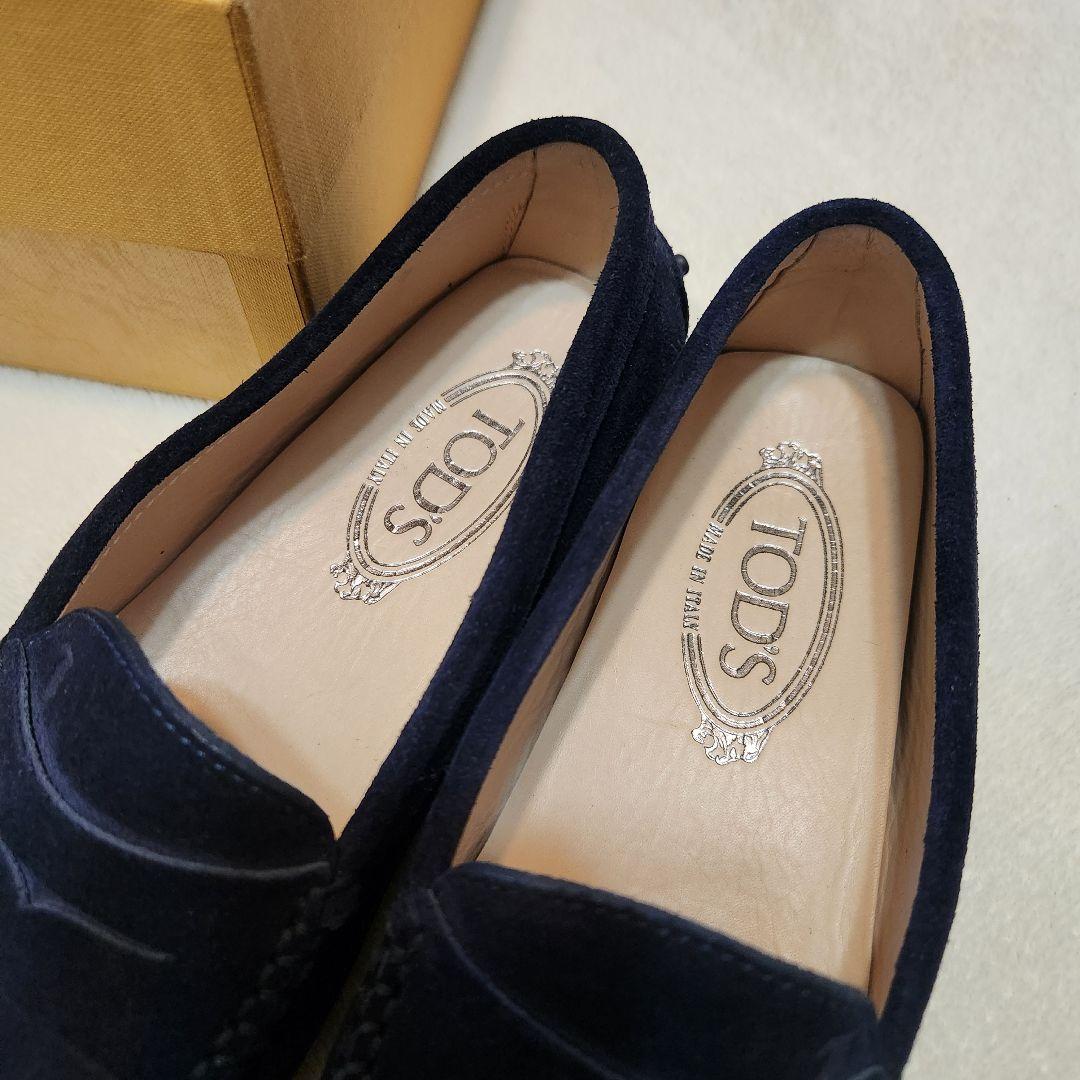 TOD'S ネイビー スエード ローファー 箱付き　23.5　24
