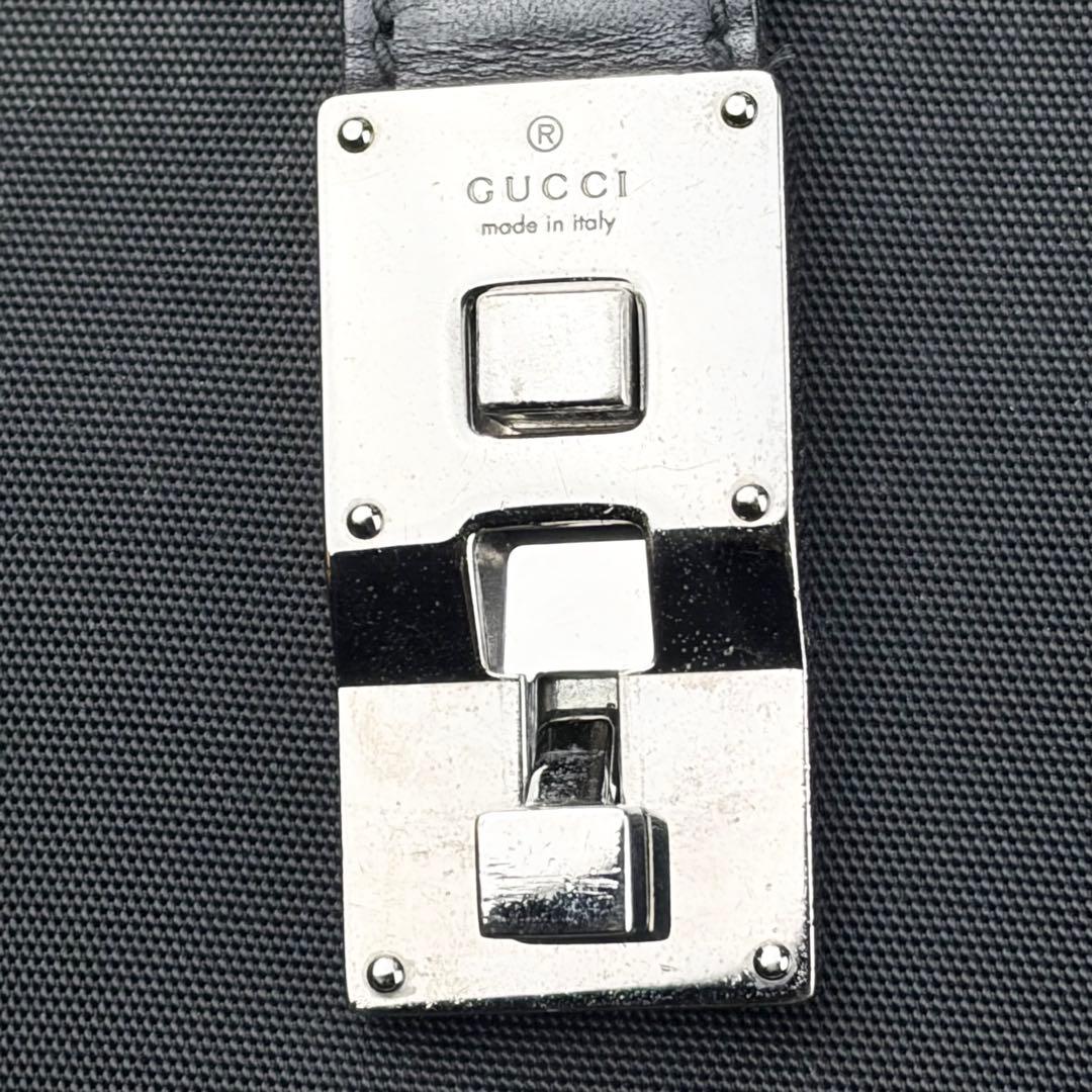 【美品】GUCCI グッチ ビジネスバッグ ロゴ金具 レザー×ナイロン ブラック