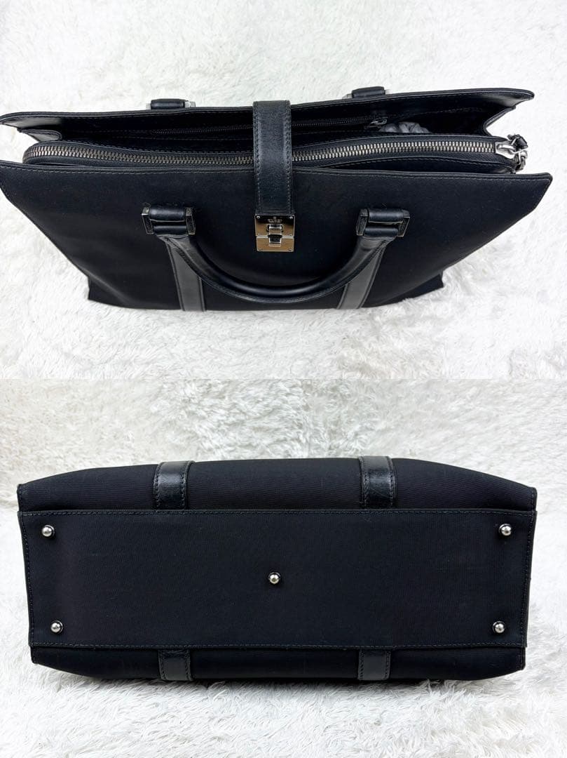 【美品】GUCCI グッチ ビジネスバッグ ロゴ金具 レザー×ナイロン ブラック