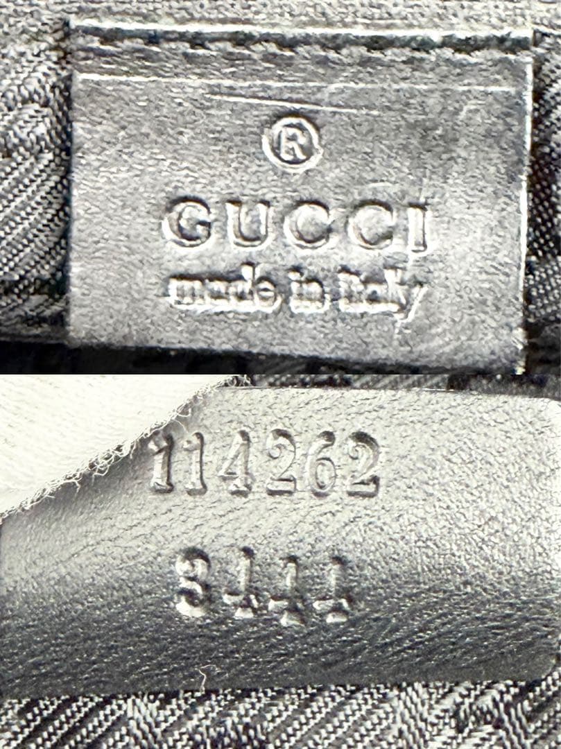 【美品】GUCCI グッチ ビジネスバッグ ロゴ金具 レザー×ナイロン ブラック