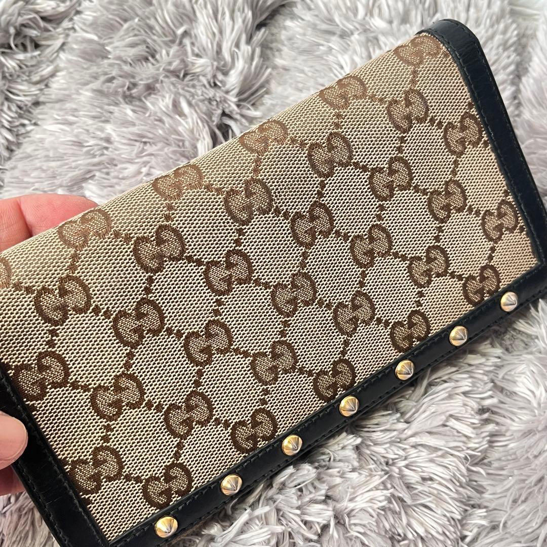 良品✨レア　GUCCI 長財布　スタッズ　GGキャンバス ブラック　メンズ