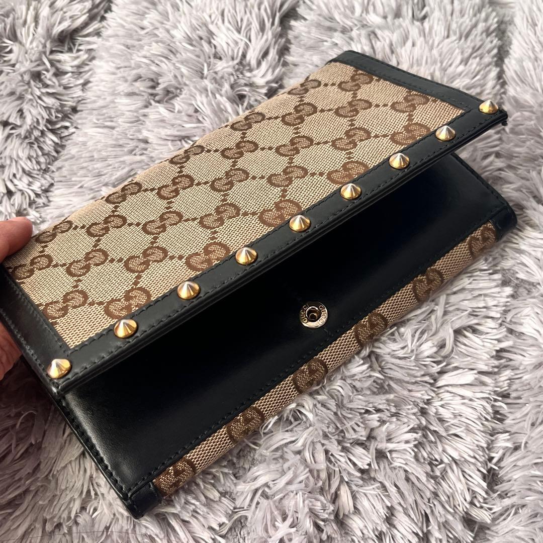 良品✨レア　GUCCI 長財布　スタッズ　GGキャンバス ブラック　メンズ