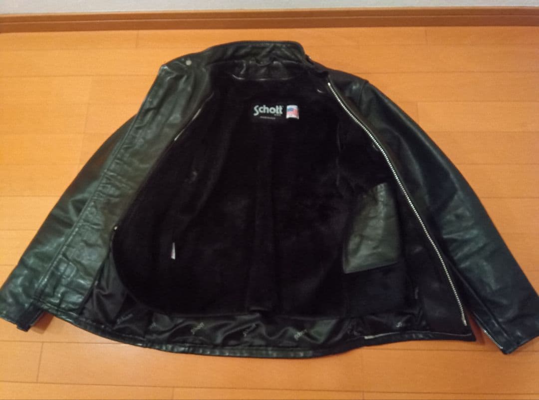 美品SCHOTTシングルライダース14134黒ブラック米国製オイルドカウレザー