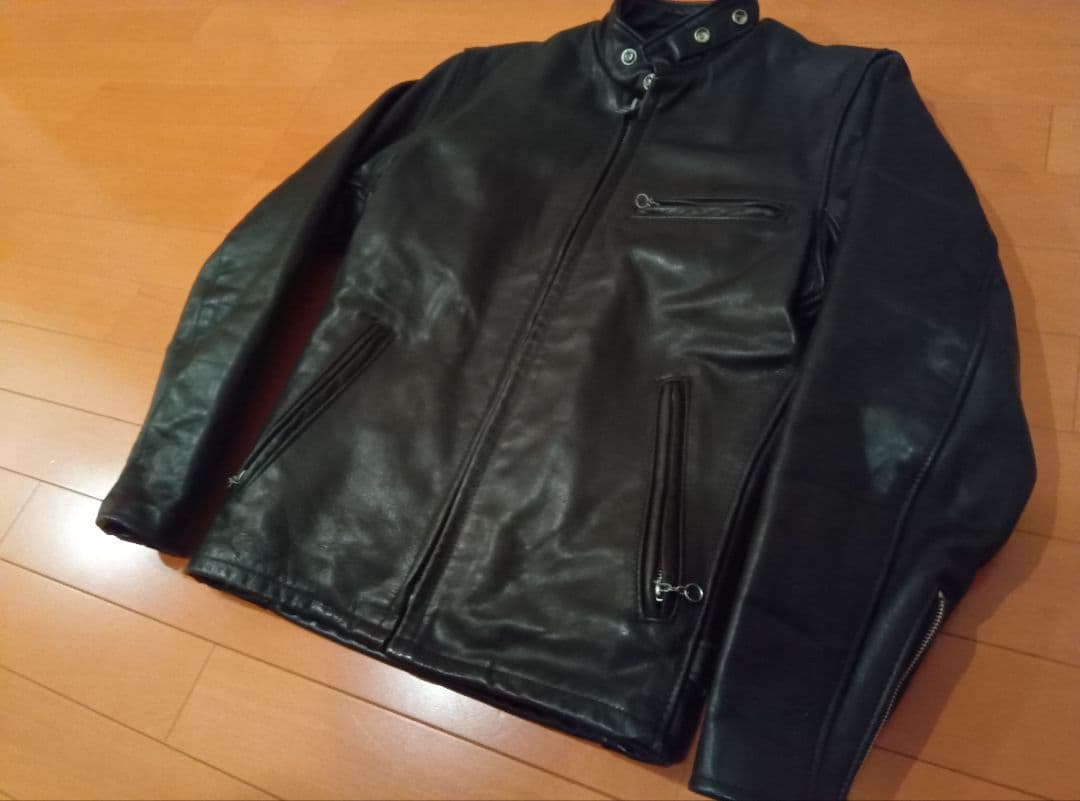美品SCHOTTシングルライダース14134黒ブラック米国製オイルドカウレザー