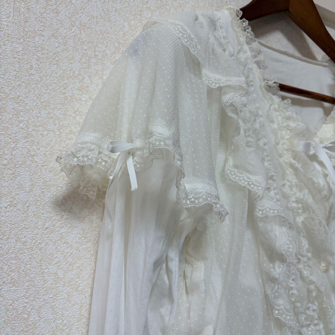 ルイスキャロル　希少　日本製　ドットチュール重ね　ローンフリルブラウスL15