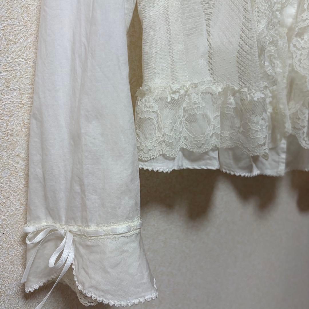 ルイスキャロル　希少　日本製　ドットチュール重ね　ローンフリルブラウスL15