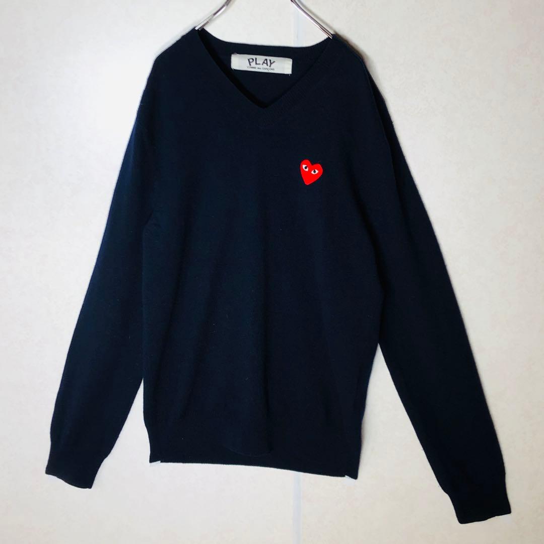 【人気デザイン】コムデギャルソン Vネック ニット セーター M ネイビー