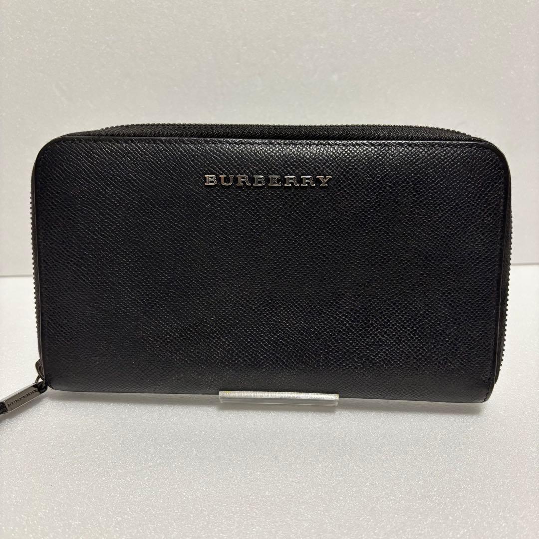 バーバリー　オーガナイザー　長財布　ラウンドジップ　レザー　ブラック