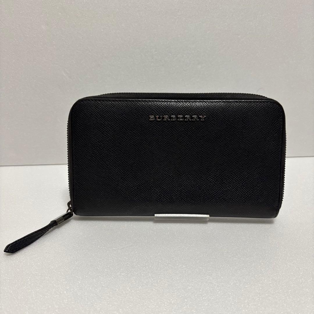 バーバリー　オーガナイザー　長財布　ラウンドジップ　レザー　ブラック