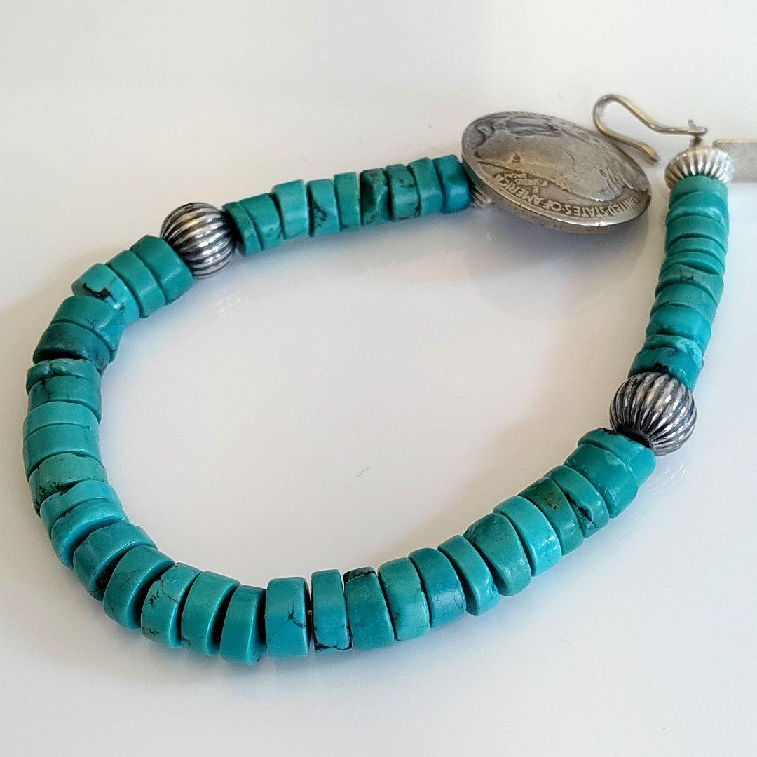 ナバホ　QUA-TSI（クワチ）5セントコンチョ　ターコイズ　ブレスレット
