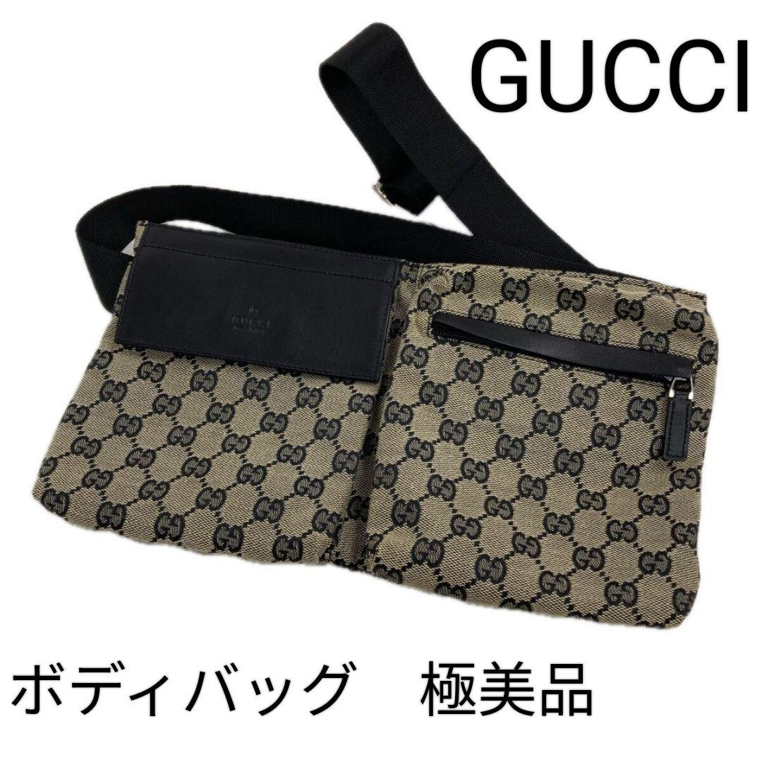 GUCCI グッチ GGキャンバス ボディバッグ レザー カーキベージュ極美品