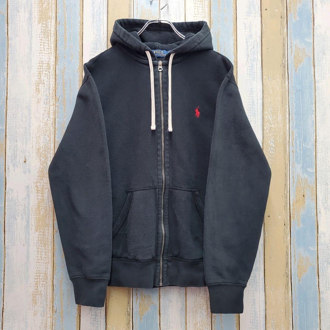 HA355☆ポロラルフローレン☆ジップアップスウェットパーカー☆刺繍ロゴ☆黒☆M