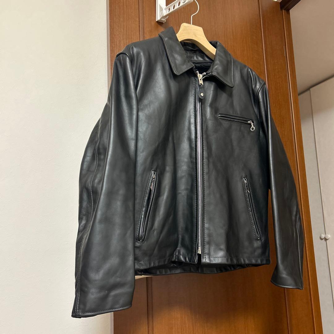 美品 Schott 643 襟付き レザー シングルライダース ブラック 42