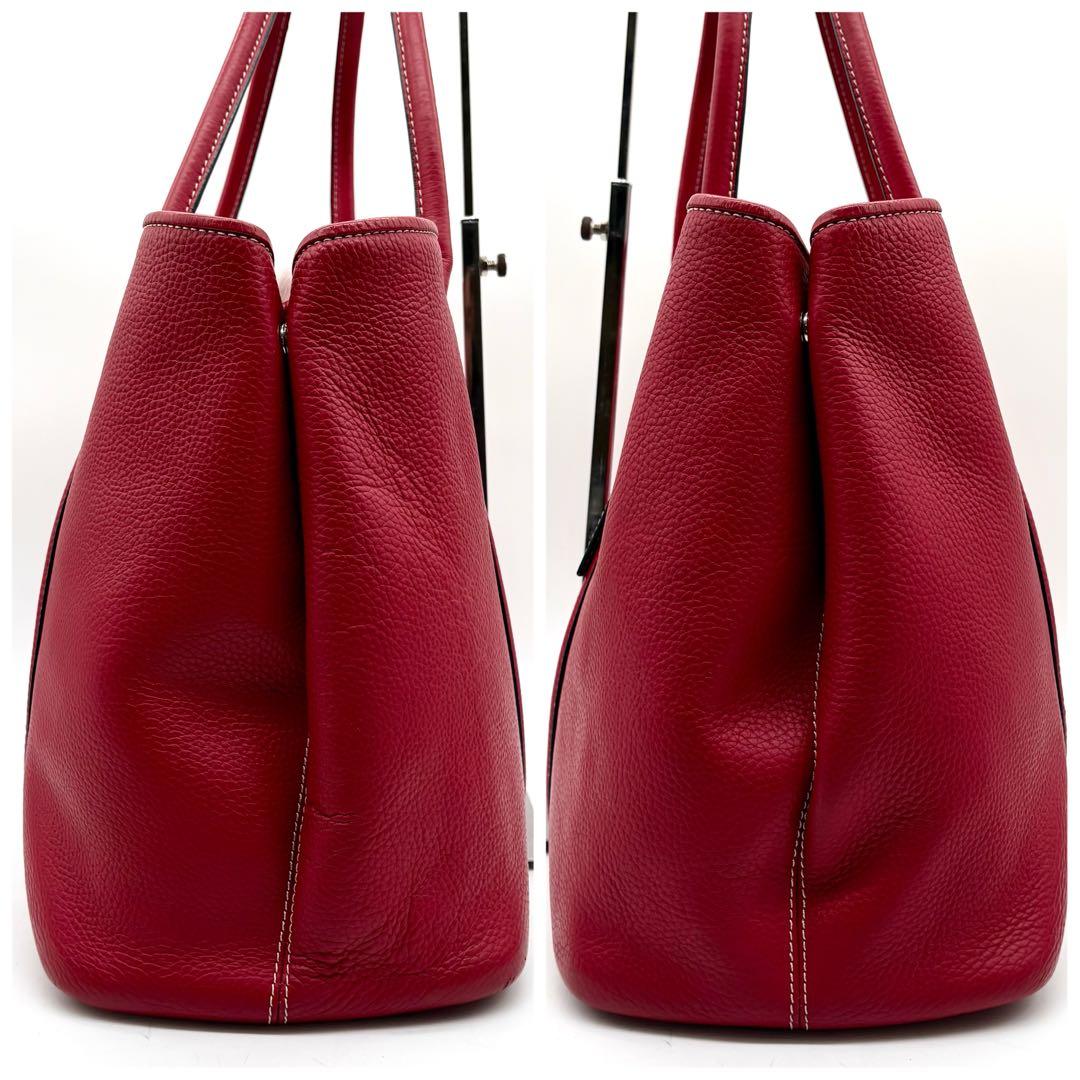 【美品】バーニーズニューヨーク トートバッグ レザー A4可 肩掛け レッド