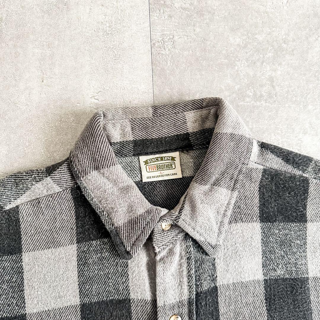 90s FIVE BROTHER ブラック グレー ブロックチェック ヘビーネル
