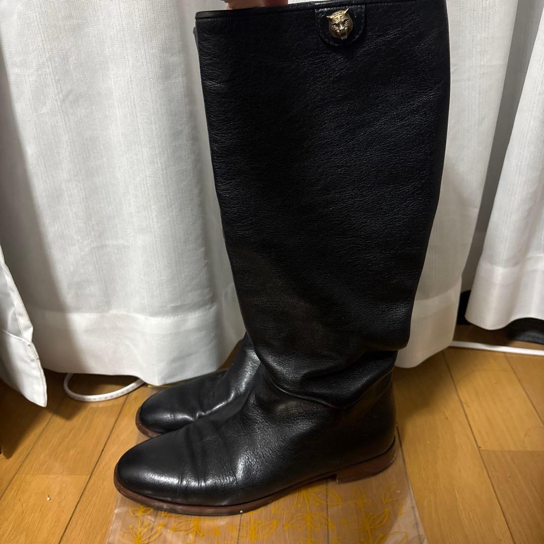 GUCCI ブラックレザーロングブーツ 38