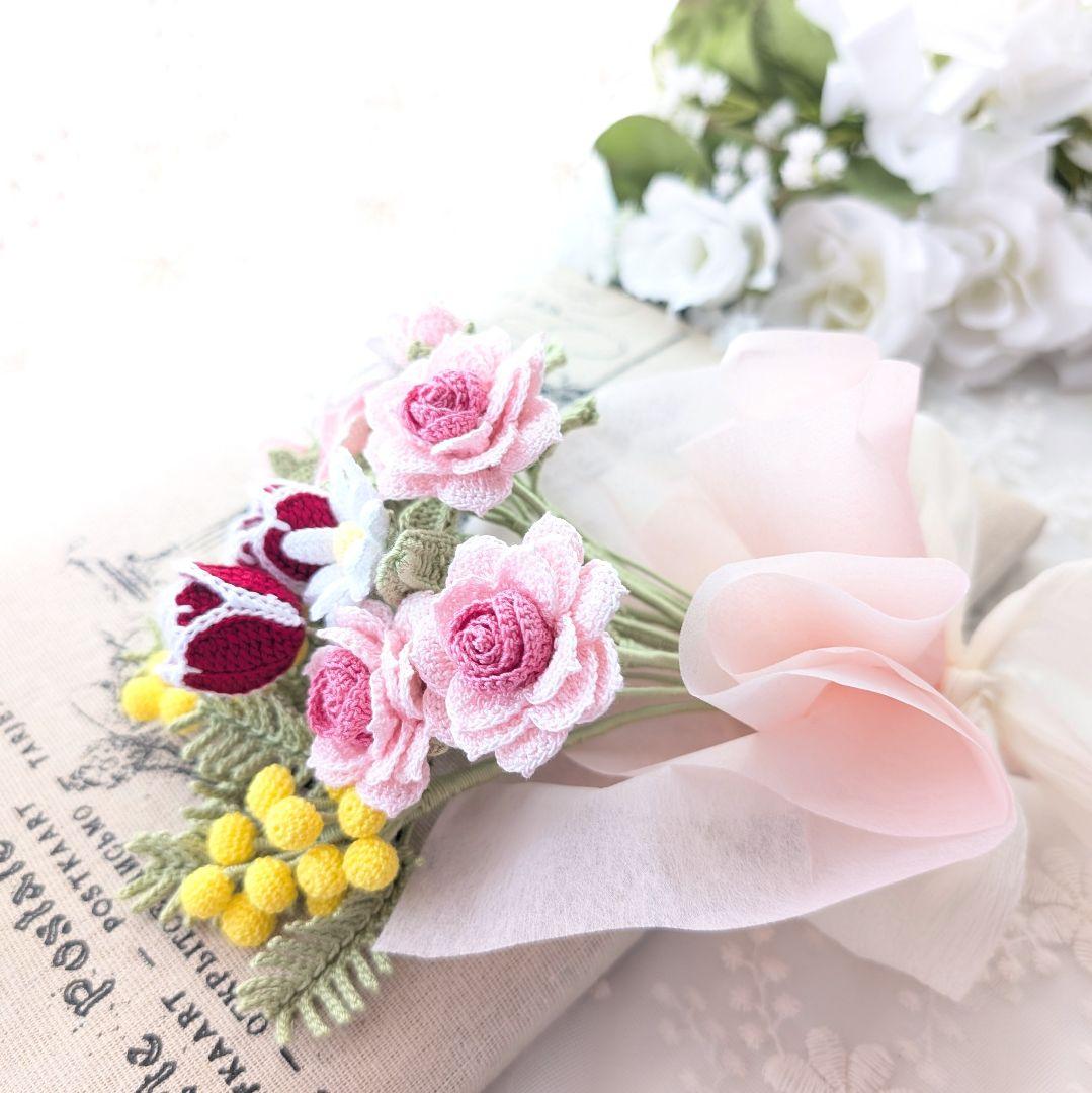 【みかんページ】ティッシュボックスカバー(ブルー)☆レース編みのブーケ