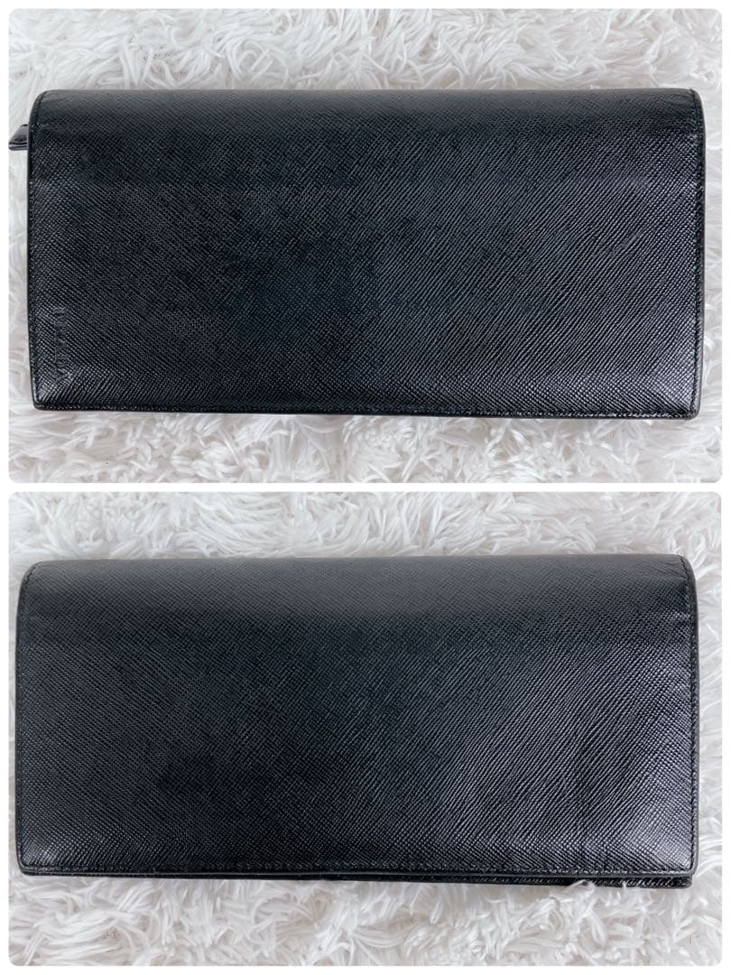 極美品✨プラダ　長財布　2つ折り　エンボスロゴ　サフィアーノレザー　ブラック　黒