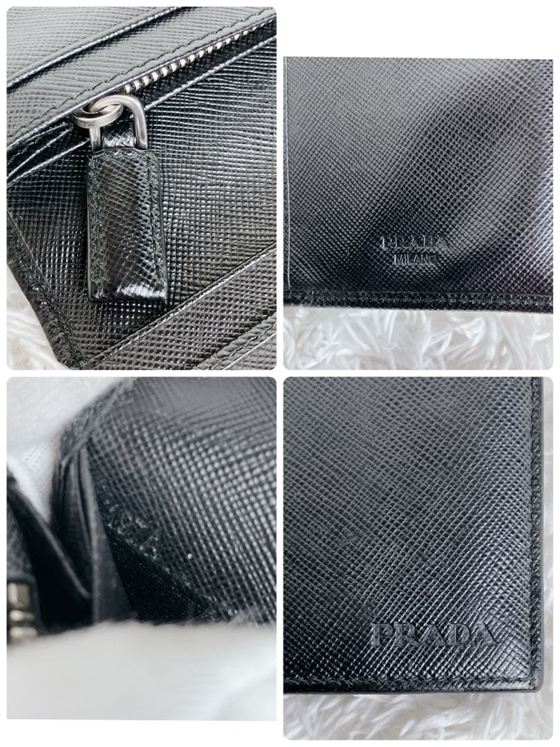 極美品✨プラダ　長財布　2つ折り　エンボスロゴ　サフィアーノレザー　ブラック　黒
