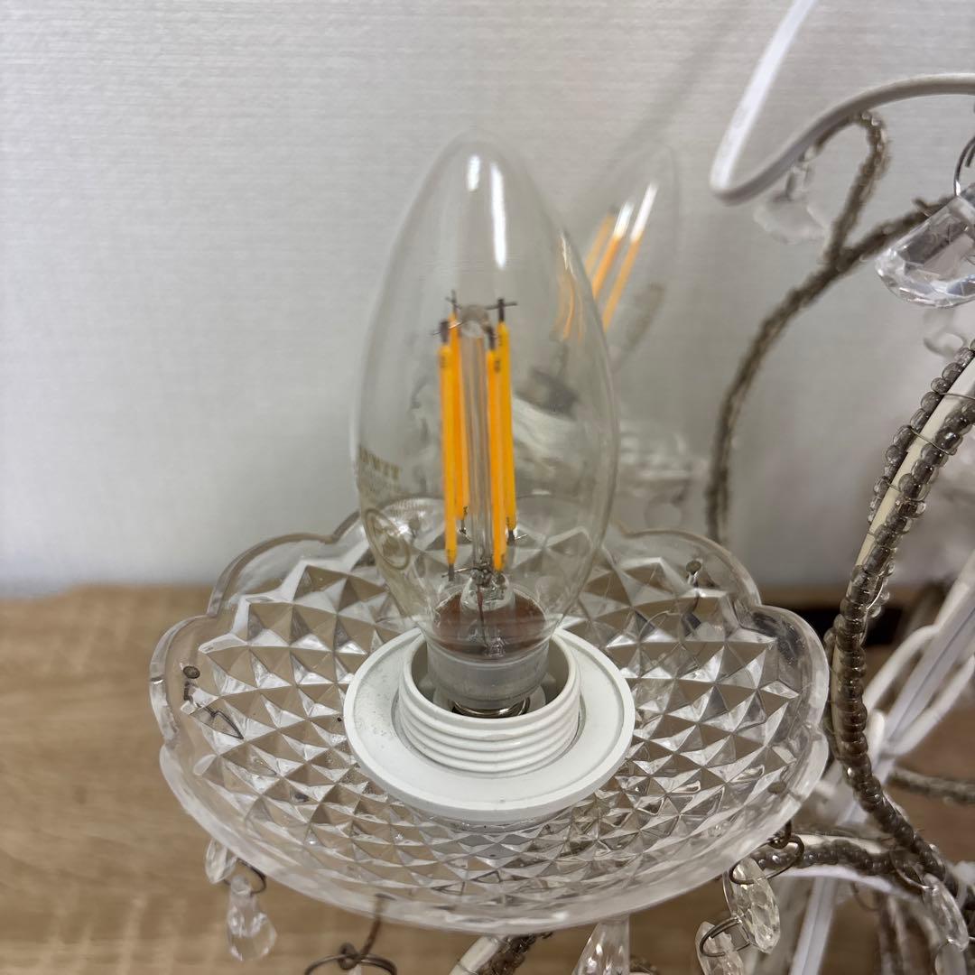 ガラス製 ホワイト シャンデリア 6灯 クリスタル ビーズ 装飾