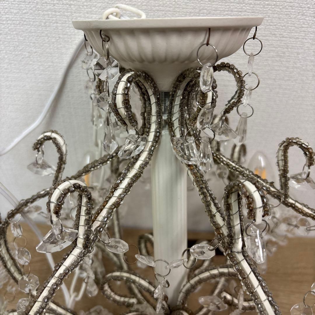 ガラス製 ホワイト シャンデリア 6灯 クリスタル ビーズ 装飾