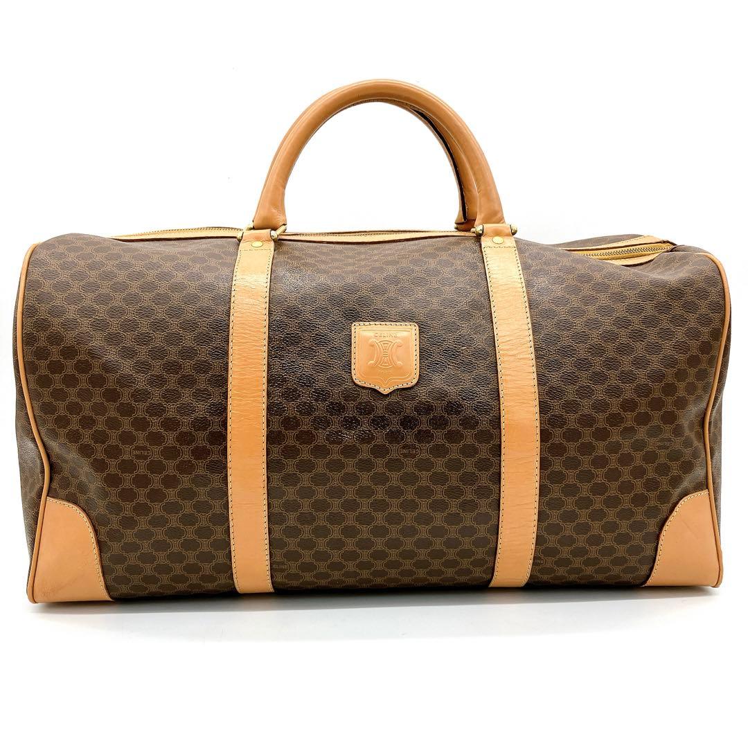 【CELINE】ボストンバッグ　マカダム柄　ゴールド金具 PVC ブラウン　鍵