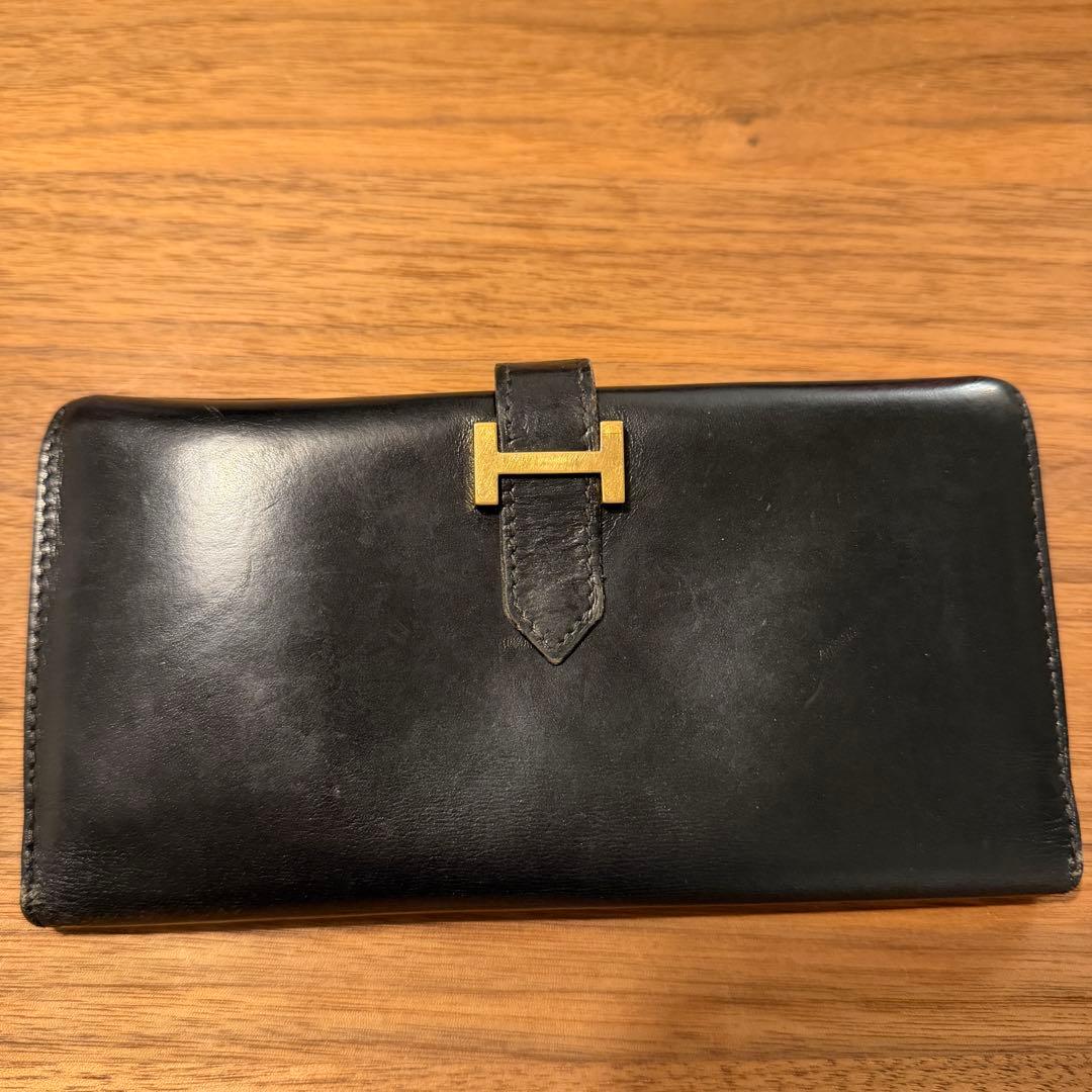エルメス　黒 レザー 長財布