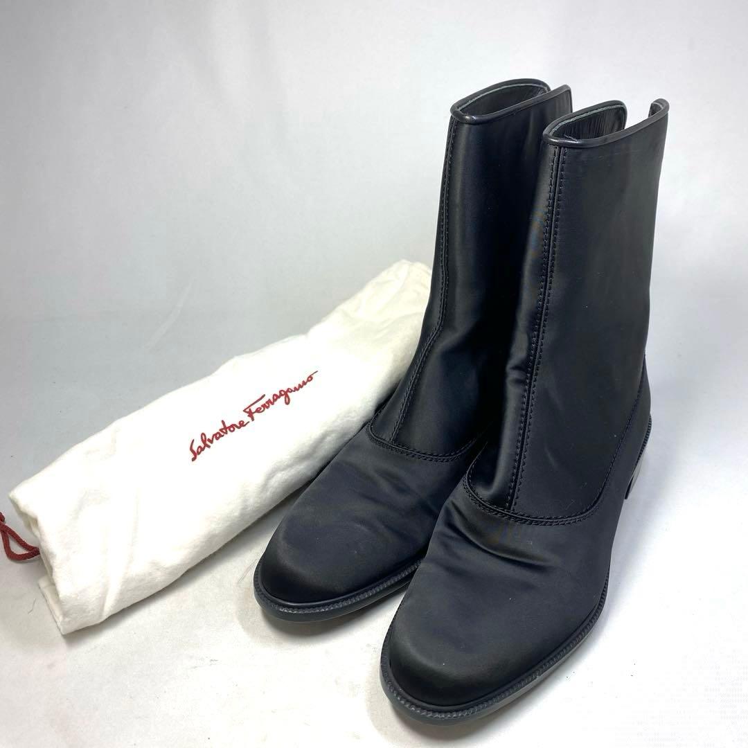フェラガモ サイズ表記「7C」 24.5センチ　ブラック　ナイロン　ブーツ