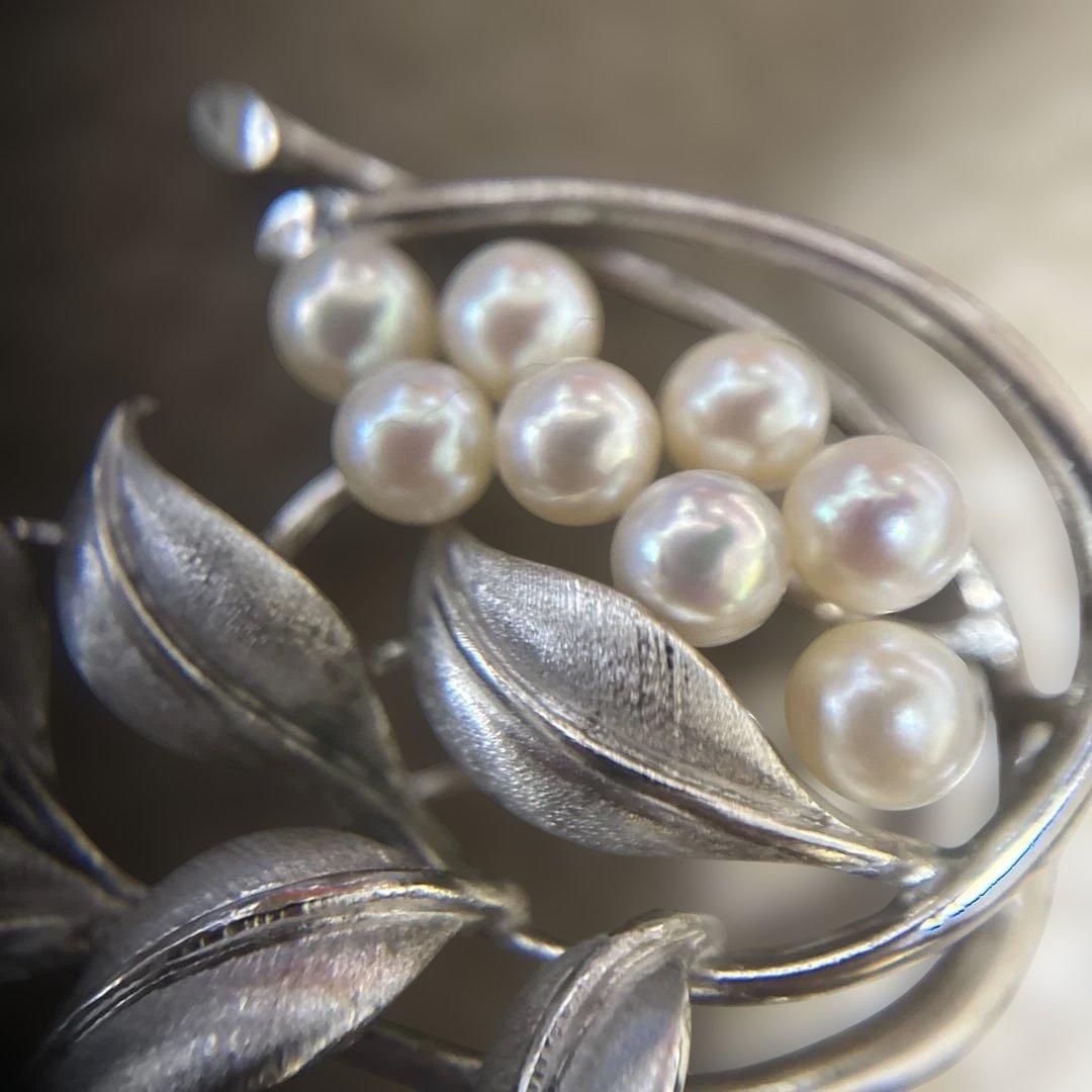 ミキモト真珠島天然真珠　銀製ブローチ