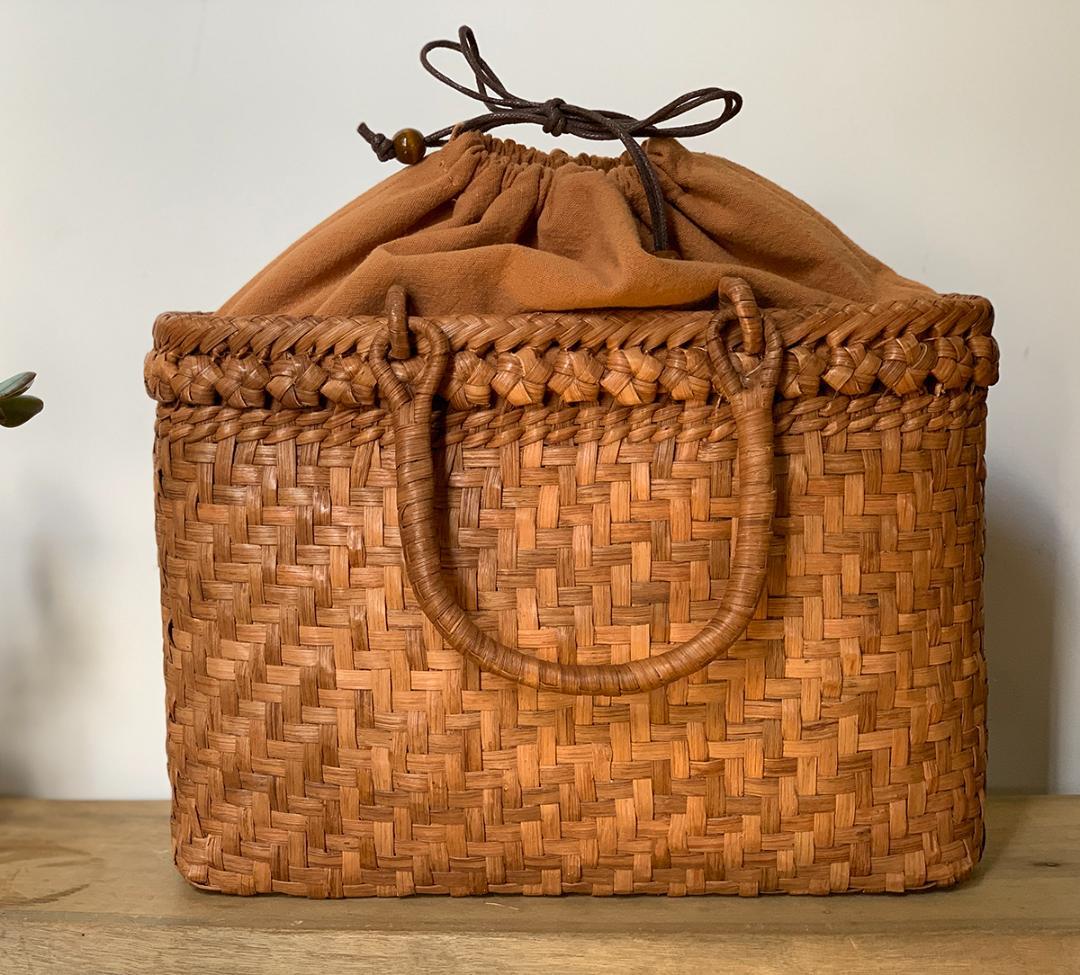 山葡萄 かごバッグ 六角花結び編み 網代編み 変則二重編み 手提げ 内布付き