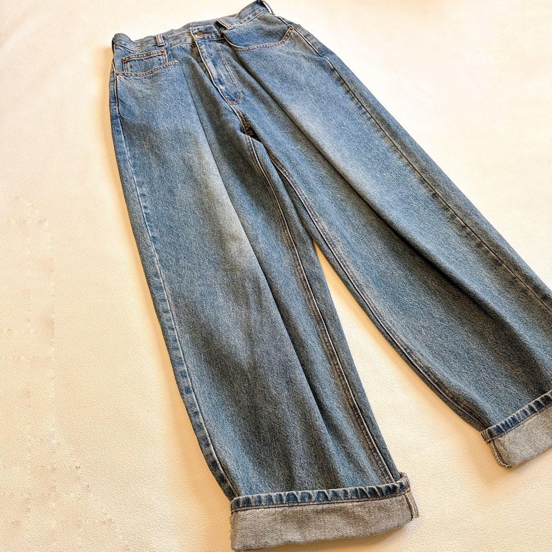 マチャットmachattウエストタックデニム　36サイズ　ブルー