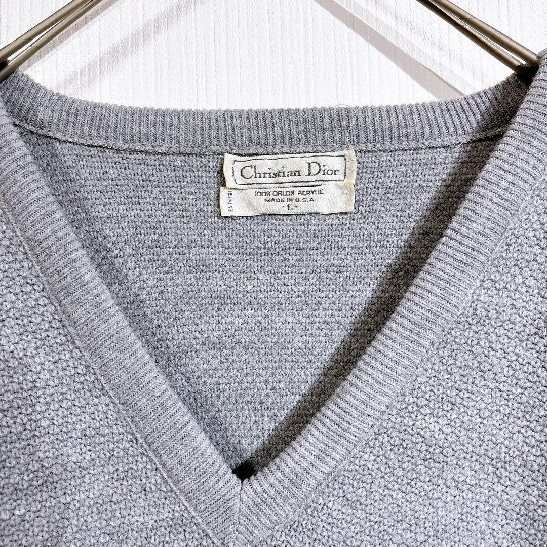 美品◇ディオール　ビンテージ　Ｖネックニット　Diorロゴ刺繍 90s USA製