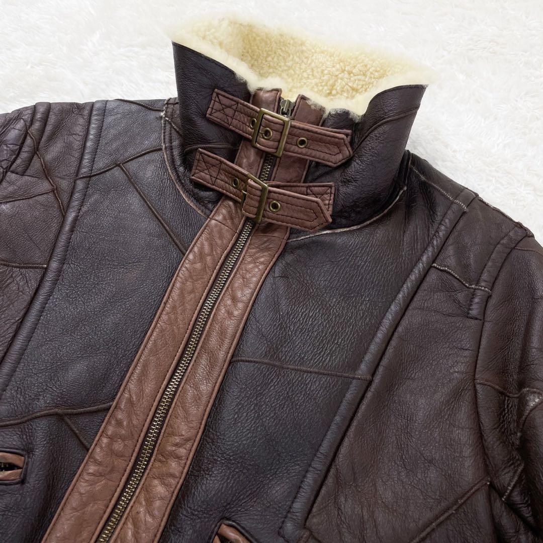 トルネードマート ラムレザー パッチワーク 切替 ライダースジャケット M 茶色