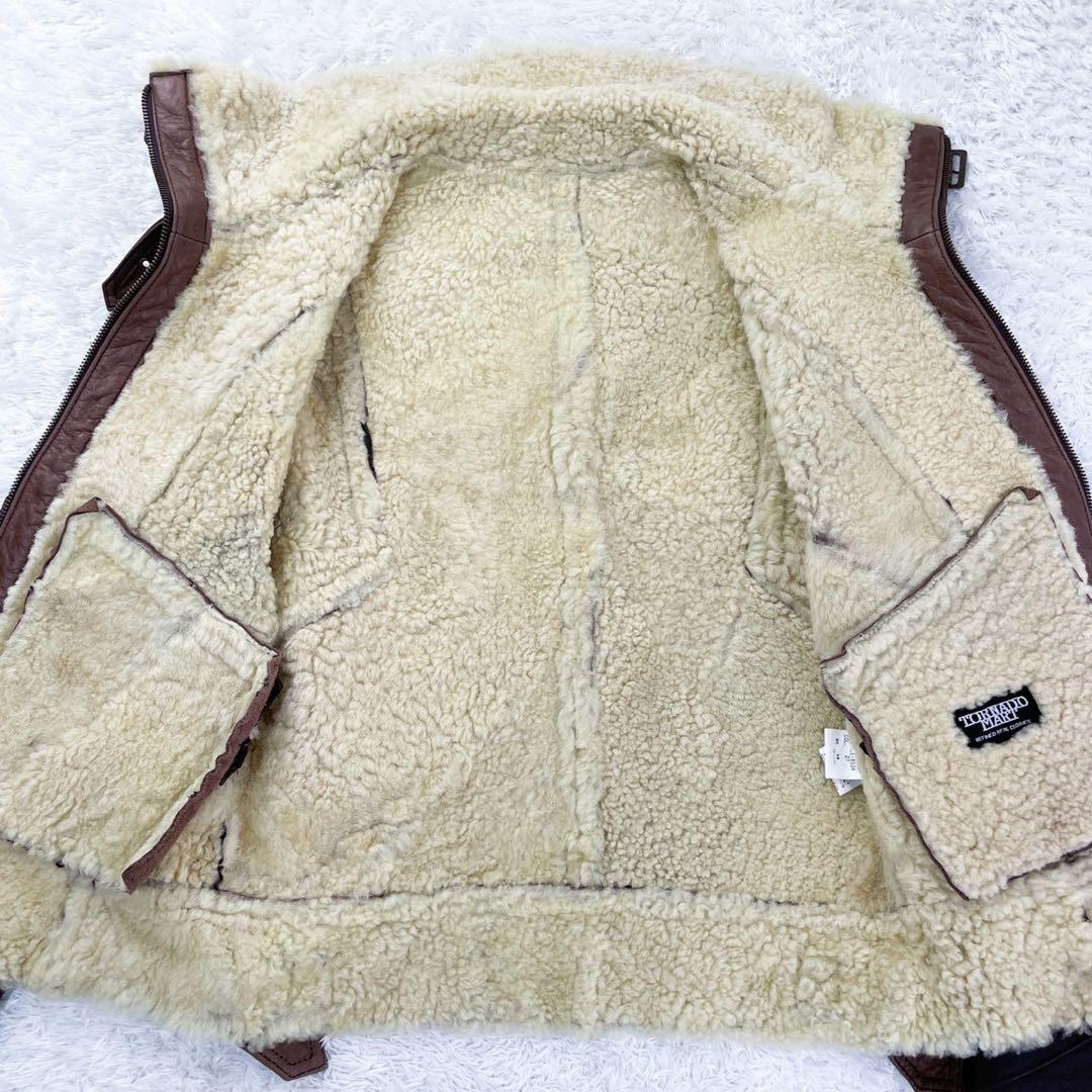 トルネードマート ラムレザー パッチワーク 切替 ライダースジャケット M 茶色