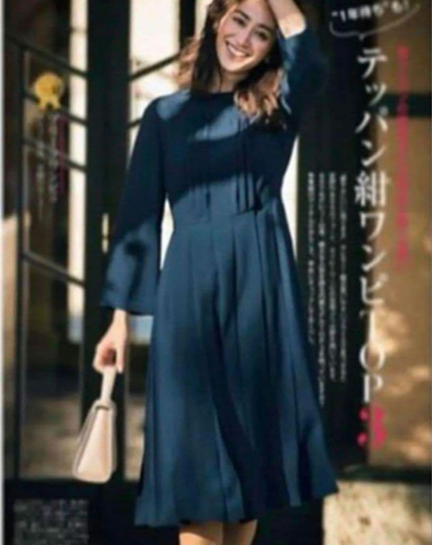 セルフォード CELFORD バッグサテンプリーツワンピース ネイビー M