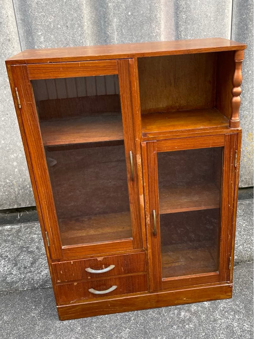 稀少/古道具/レトロ/無垢材/ガラス棚/飾り棚/棚/キャビネット/小引き出し/③