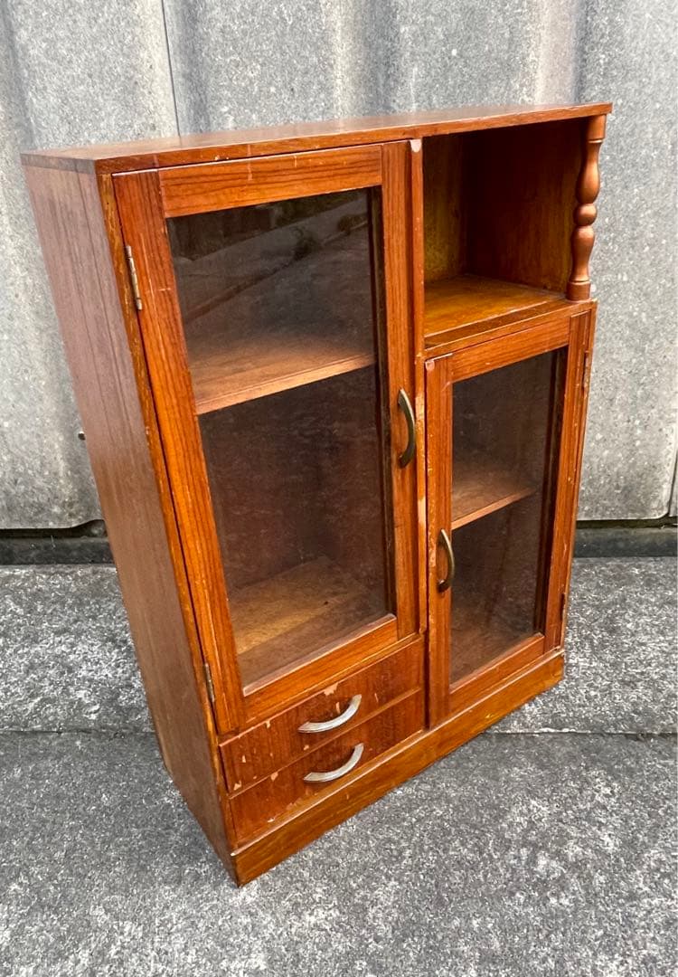 稀少/古道具/レトロ/無垢材/ガラス棚/飾り棚/棚/キャビネット/小引き出し/③