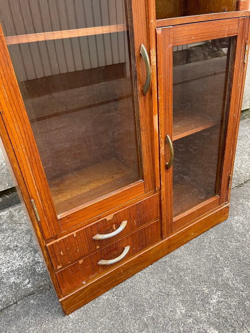 稀少/古道具/レトロ/無垢材/ガラス棚/飾り棚/棚/キャビネット/小引き出し/③