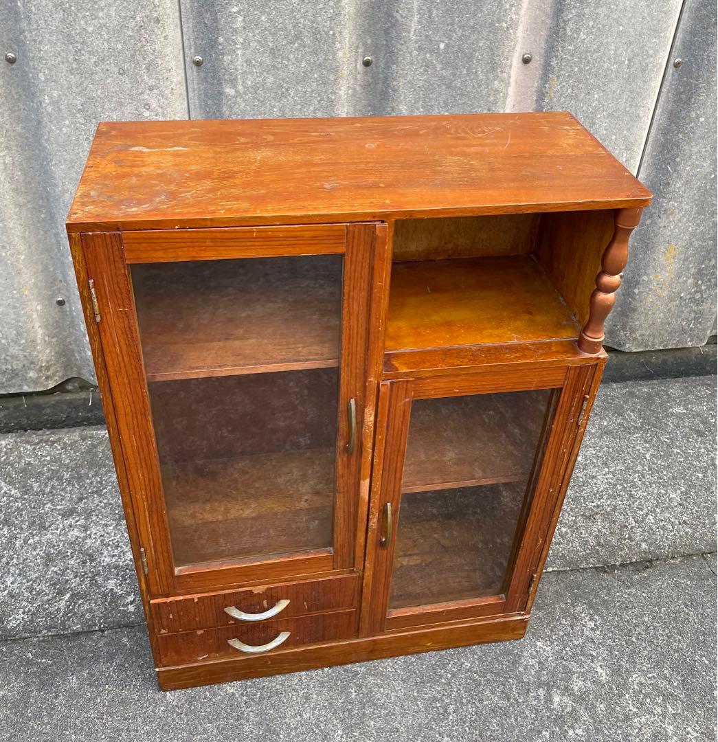 稀少/古道具/レトロ/無垢材/ガラス棚/飾り棚/棚/キャビネット/小引き出し/③