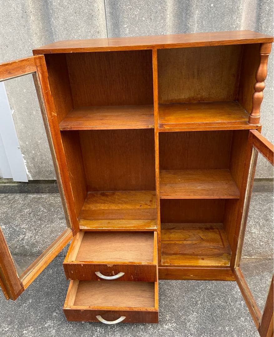 稀少/古道具/レトロ/無垢材/ガラス棚/飾り棚/棚/キャビネット/小引き出し/③