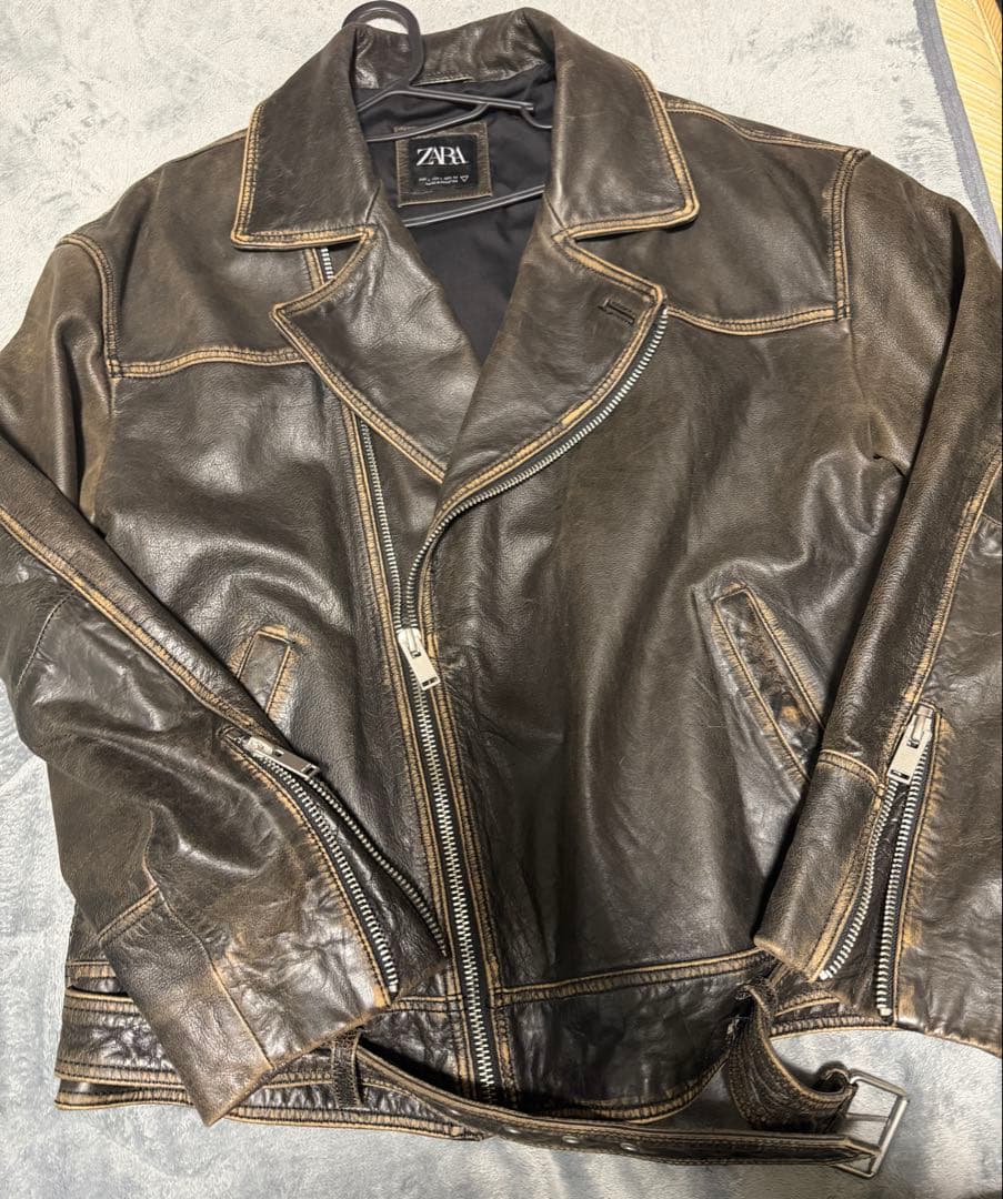 ZARA ダークブラウン レザーライダースジャケット