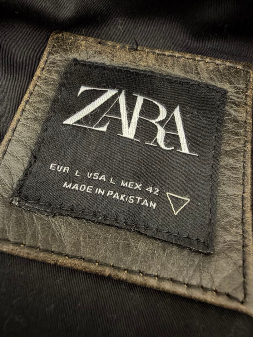ZARA ダークブラウン レザーライダースジャケット