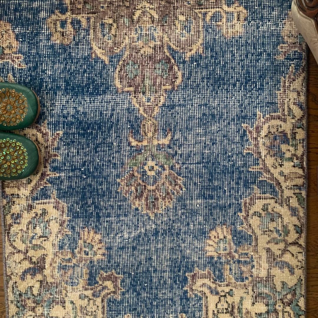 トルコヴィンテージラグ　ロングランナー　220×72.5 ネイビーブルー