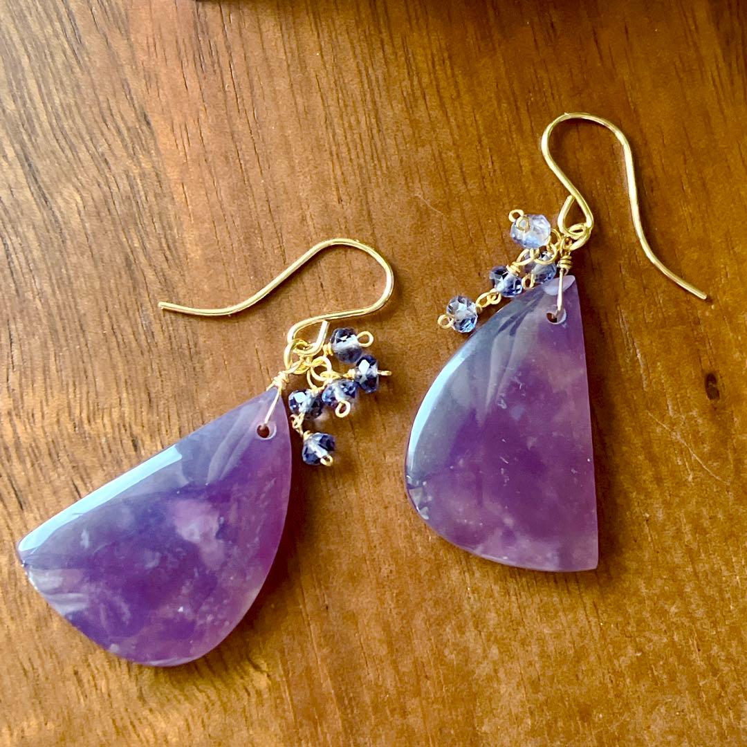 Kaya◆一点物✧パープルアゲート×アイオライトピアス✧14kgf